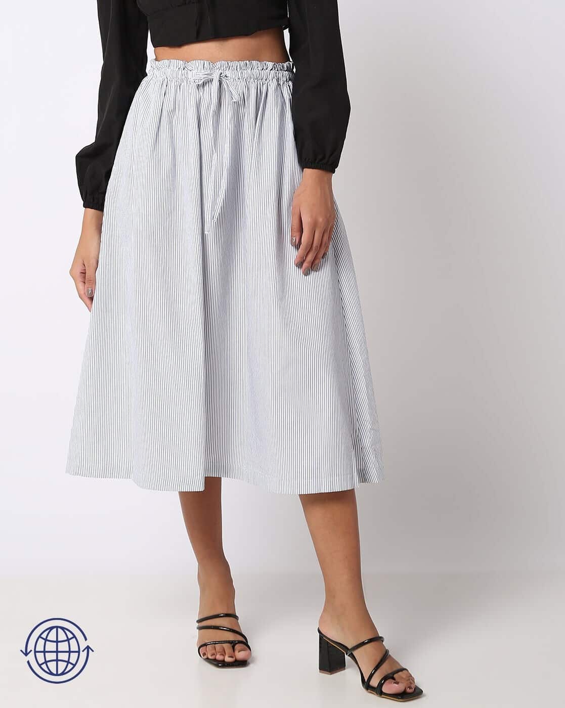 Striped Cotton A-Line Skirt