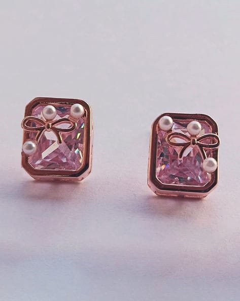 Rose Gold-Plated Stone-Studded Stud Earrings