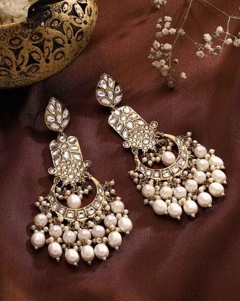 Women Stone-Studded Chandbali Earrings