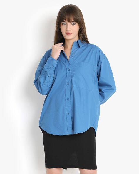 chinese dress ladies Long Tunic Shirt for Women Long Sleeve Dress Shirt Relax Fit Button-Down  Irregular Tops Going Out Lightweight Blouses Blue at Amazon Women's Clothing  store main image 1