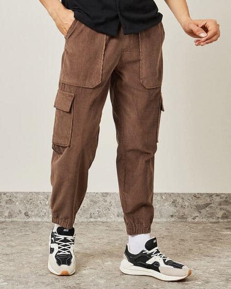 For Men 100% Cotton Khaki Cargo Joggers Mens Corduroy Cargo