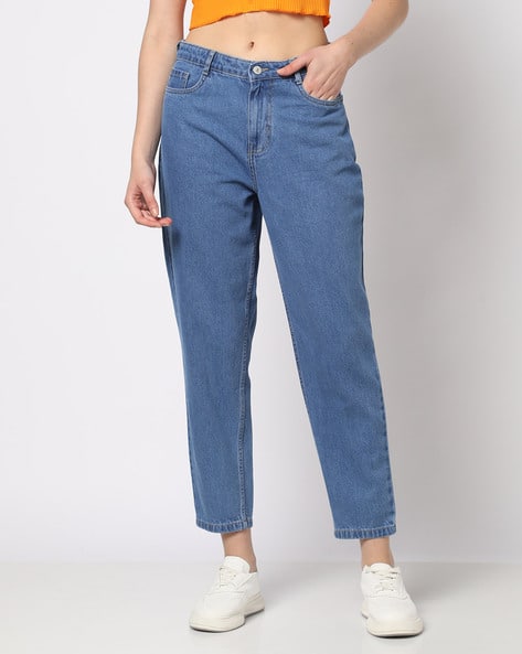 Women Lightly Washed Mom Fit Jeans