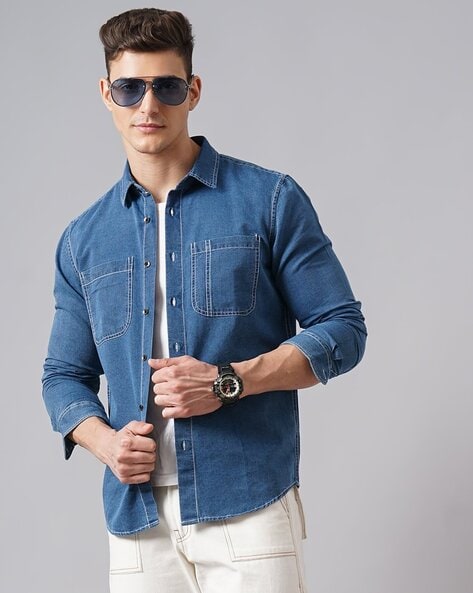 Men Slim Fit Denim Shirt