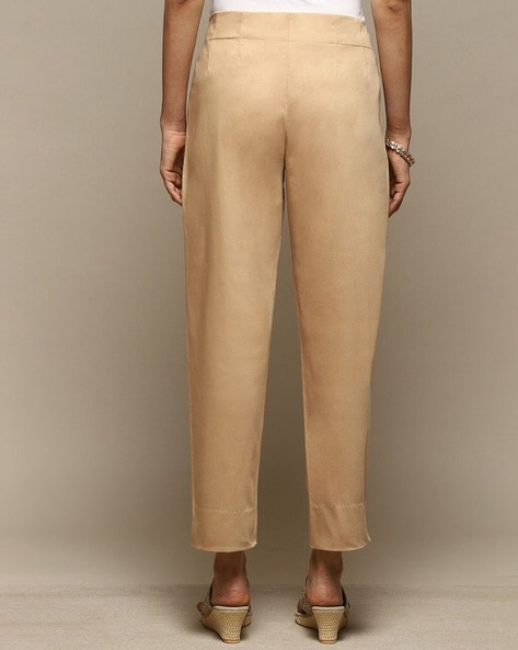 Buy Cream Polyester Slim Yarndyed Pants (Pants) for INR599.00 | Biba India