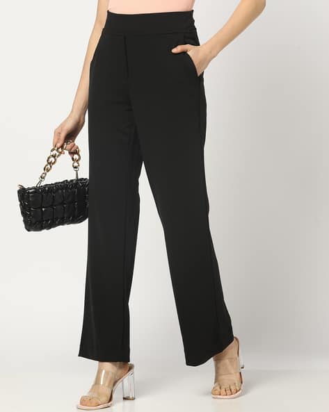 Women Straight Fit Flat-Front Trousers