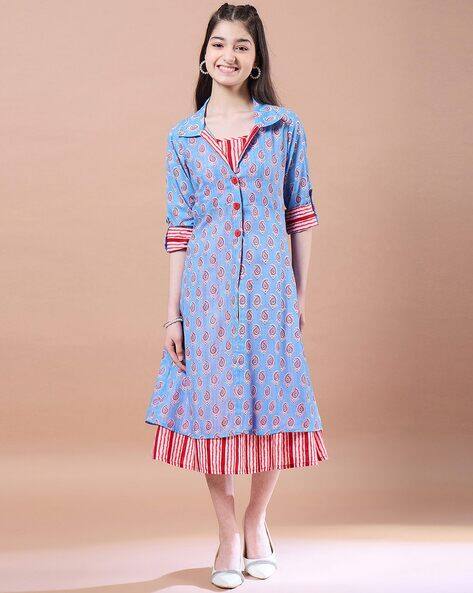 Buy Pspeaches Striped A-Line Dress with Shrug Online | Ajio.com Buy Pspeaches Striped A-Line Dress with Shrug Online | Ajio.com