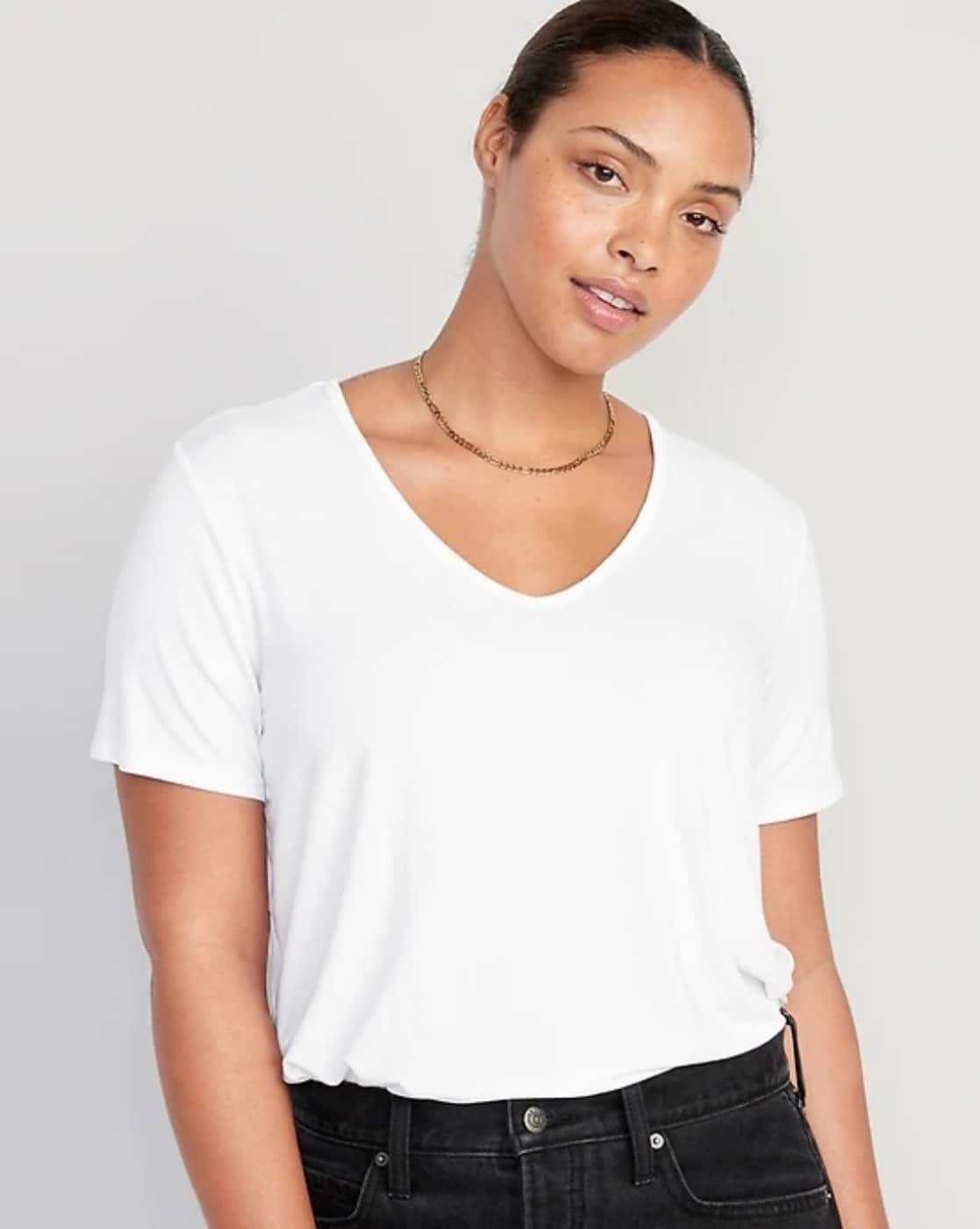 GLUDEAR Women's Paint Galaxy Print V-Neck T-Shirt - Short Sleeve Casual Top, White Almond Tree, Size 3XL