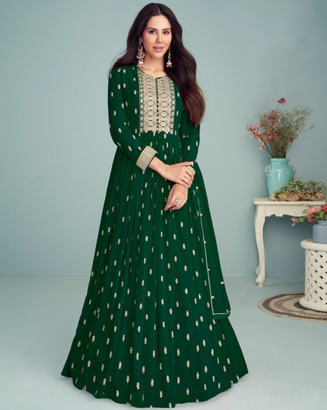 Women Semi-Stitched Anarkali 3-Piece Dress Material Price in India