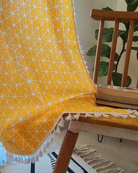 Geometric Print Long Door Curtain with Tassels