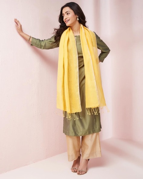 Women Linen Stole with Tassles Price in India
