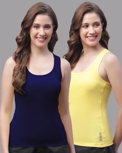 women's navy and yellow tops