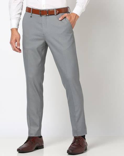 Men Cropped Flat-Front Slim Fit Trousers
