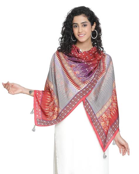 Women Pure Silk Stole with Tassells Price in India