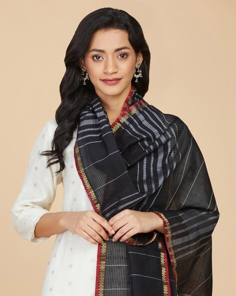 Women Striped Cotton Silk Stole Price in India