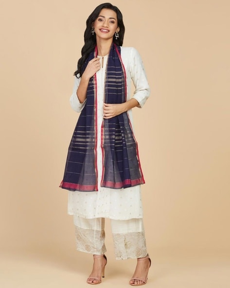 Women Striped Cotton Silk Stole Price in India