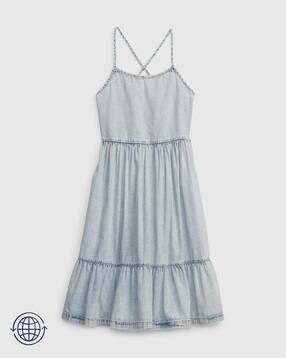 Strappy Denim Fit & Flare Dress-image-5