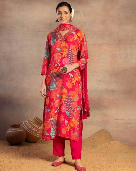 Women Floral Print Straight Kurta Set Price in India