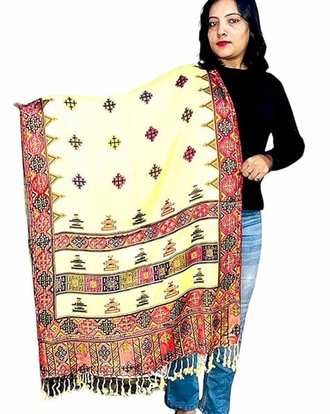 Women Block Print Stole with Tassels Price in India