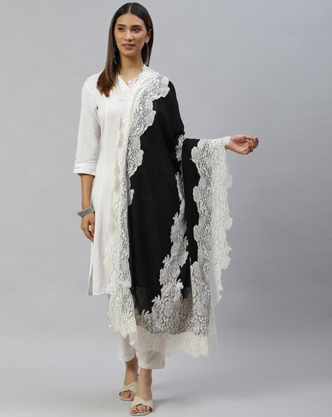 Women Lace Shawl with Stitched Detail Price in India