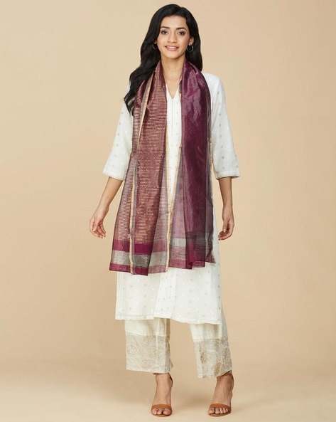 Women Striped Cotton Silk Stole Price in India