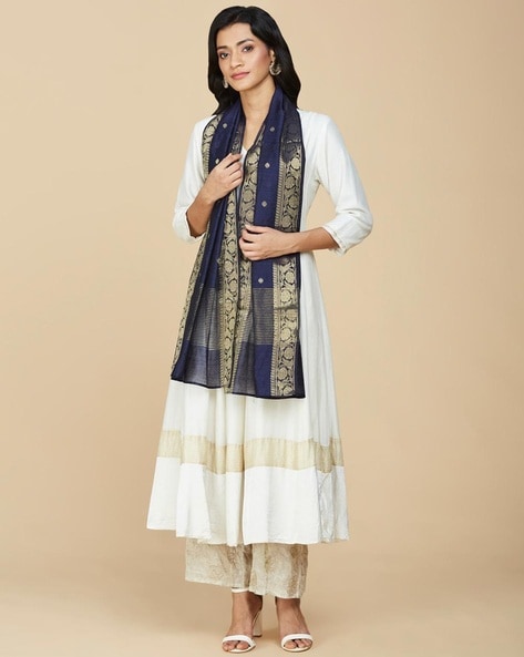 Women Floral Woven Silk Stole Price in India