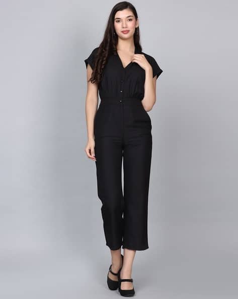Women V-Neck Jumpsuit with Short-Sleeves
