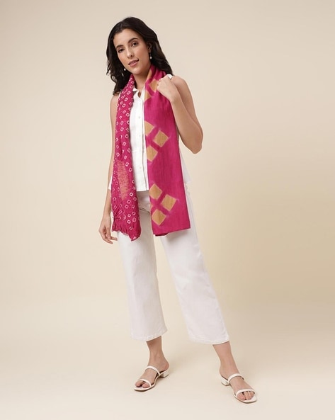 Women Bandhani Print Silk Stole Price in India
