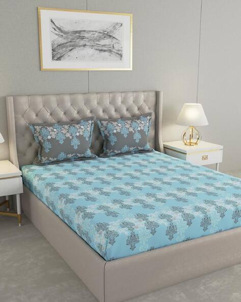 Raymond Home 144 TC Floral Print Double Bedsheet with Pillow Covers