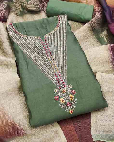 Women Embroidered Unstitched Dress Material Price in India