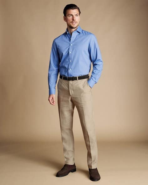 Buy Beige Trousers Pants for Men by CHARLES TYRWHITT Online - Main Image