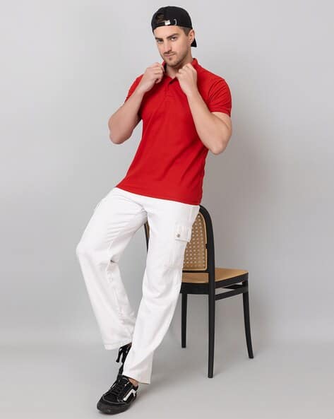 White Pants Red T Shirt Outfit Men Redhead Men Mockup, JPG Digital
