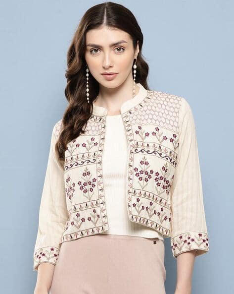 Women Regular Fit Embroidered Jacket