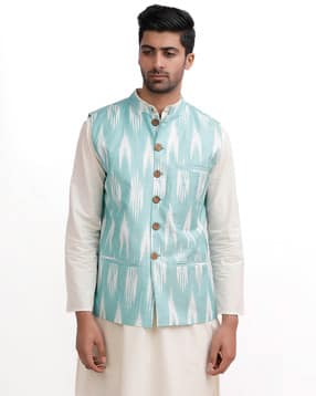tjori Men Ikat Print Nehru Jacket with Welt Pockets-picture-22