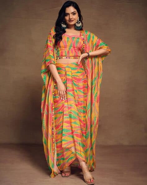FUSIONIC Printed Top with Skirt & Shrug Sets
