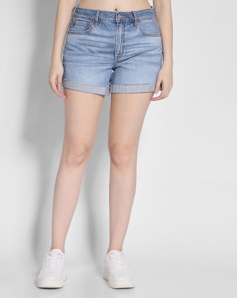 Women Mid-Wash Denim Shorts