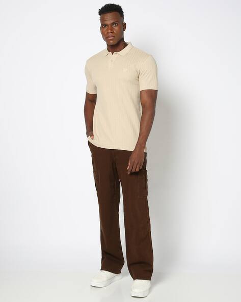 Men Textured Polo T-Shirt with Short Sleeves