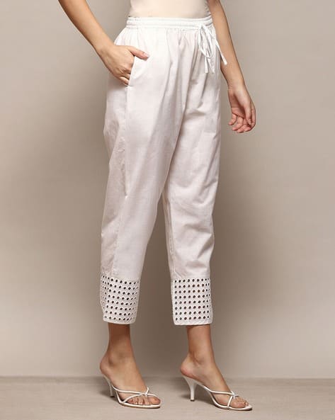 Women Schiffli Embroidered Relaxed Fit Cotton Pants