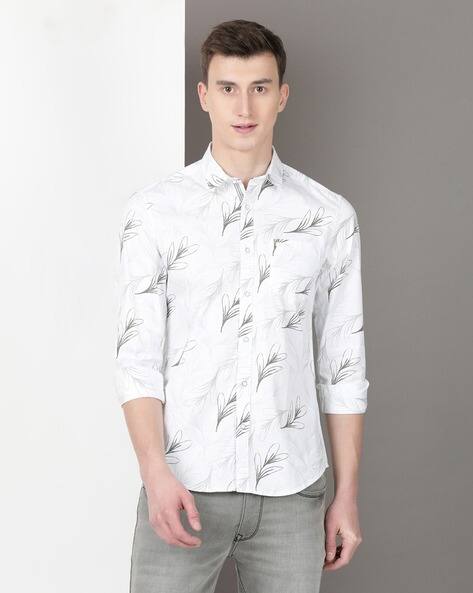 INDO Cotton Men Leaf Print Slim Fit Shirt