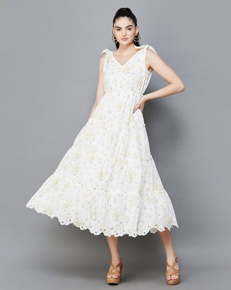 Women Floral Print Tiered Dress