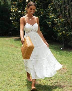 beach wedding second wedding dresses for older brides Halter Sweep Train Wedding Dresses,Lace Up Appliques Back Beach Wedding Gown  – Simidress main image 0