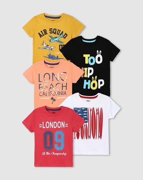 Boys Pack of Graphic Print Round-Neck T-Shirts