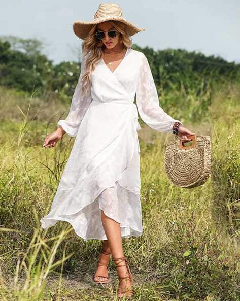 Women Floral Pattern Wrap Dress