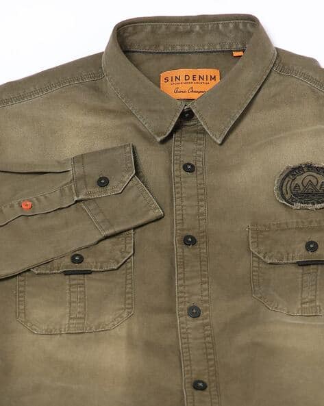 Sin Denim Non Denim Shirts Buy Olive Green Shirts For Men By SIN