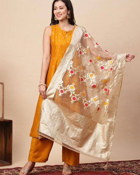 Women Embroidered Dupatta with Contrast Border Price in India