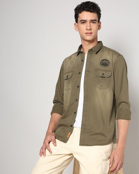 Denim Army Green Shirt Mens Outfit Buy Olive Green Shirts For Men