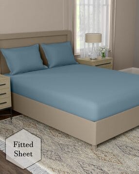 Double Size Cotton 500 TC Fitted Sheet with 2 Pillow Covers-image-15