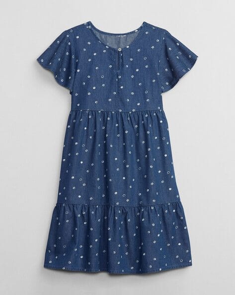 gap blue polka dot dress Berta | NAVY And White Polka-Dot Square-Neck Midi Dress