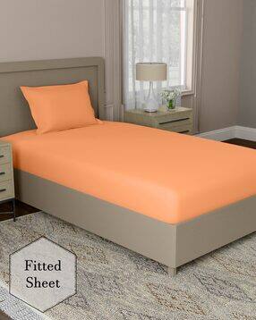 home expressions usa Single Size Cotton 144 TC Fitted Sheet with 1 Pillow Cover-picture-31