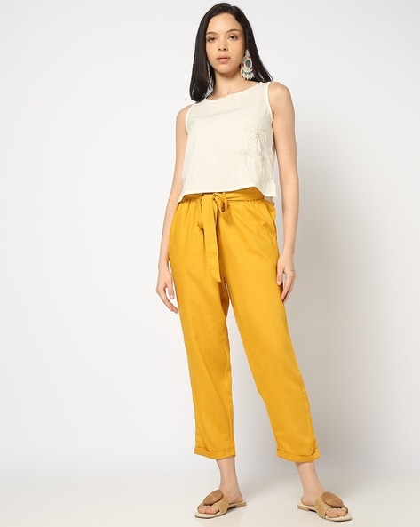 Women Regular Fit Pants with Belt Price in India