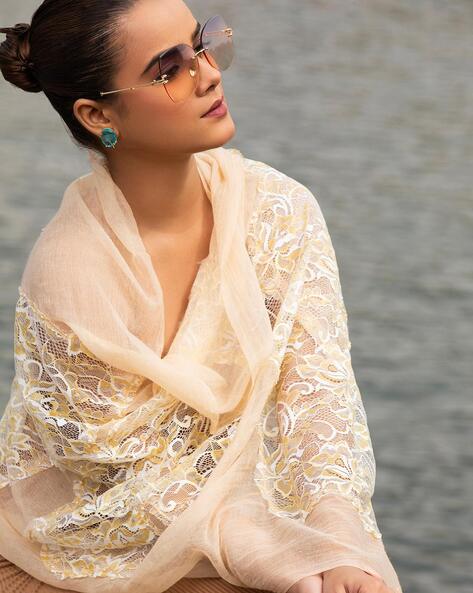Women Lace Scarf with Embellished Border Price in India